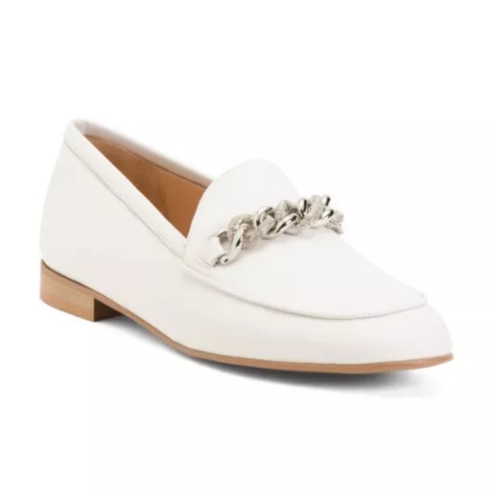 2/$20    MA&LO Women's Made In Italy Leather Chain Moccasin Flats Shoes White